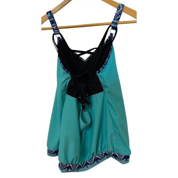 Women's Tankini Swim Bathing Suit Top Size XL  Aqua Blue Aztec - Picture 3 of 7